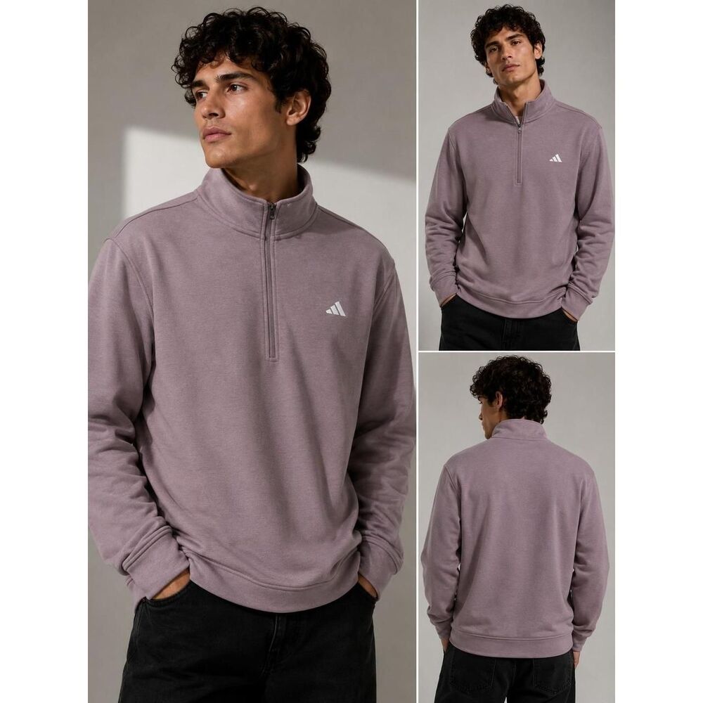 Adidas Quarter Zip Pullover L Dusty Mauve Athletic Activewear